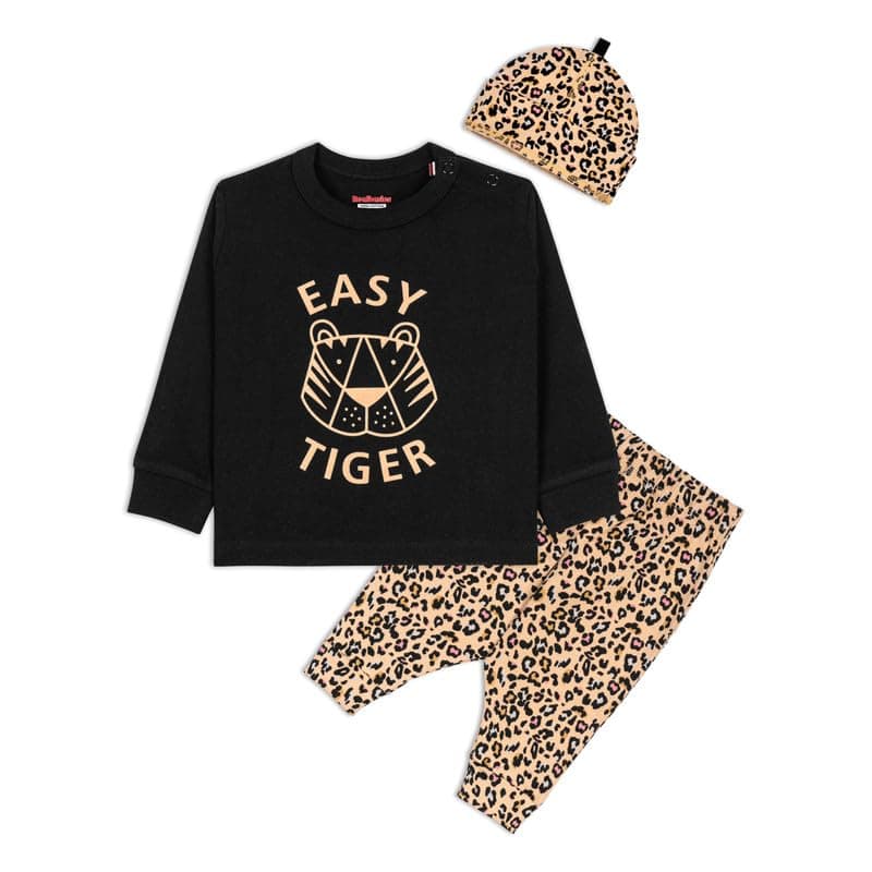 Real Basics Cotton Clothing Sets For Boys & Girls - Unisex Clothing Sets Full Sleeve Printed T-Shirt & Pant -Size(12-18 Months, Black Tiger ) -Style(Blktig-Cap)