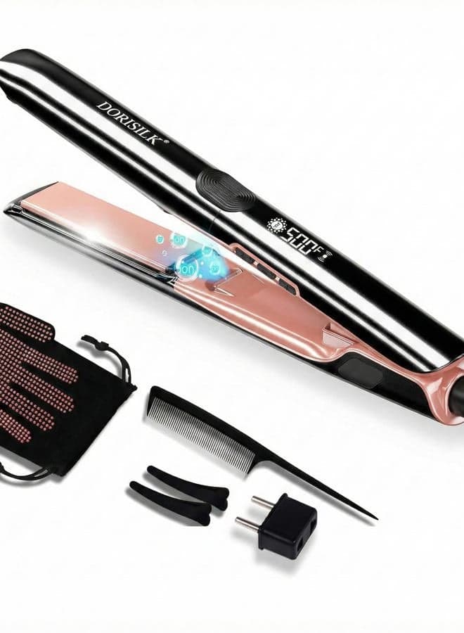 500 Degree High Temp Professional Hair Straightener,30s Fast Heating Ceramic Flat Iron ,2 in 1 Hair Straightener and Curler,Plasma Flat Iron Get Frizz-Free ,Dual Voltage for Travel Using