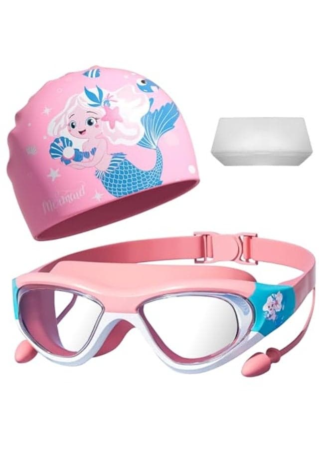 Children's swimming goggles with a soft silicone swimming cap offer wide vision, UV protection, leak protection, anti-fog and waterproofing for boys and girls aged 4 to 12 years by Yaketer