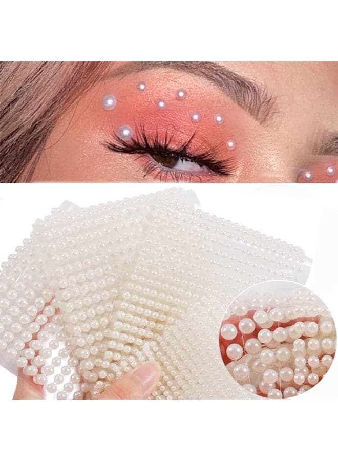 Pearl Makeup Rhinestone Stickers for Eyes Face Body,3D Self Adhesive White Pearl Face Jewels Eye Gems Eyeshadow Sticker,Women Nail Pearls for Nail Art Decoration,Kids DIY Craft Accessories