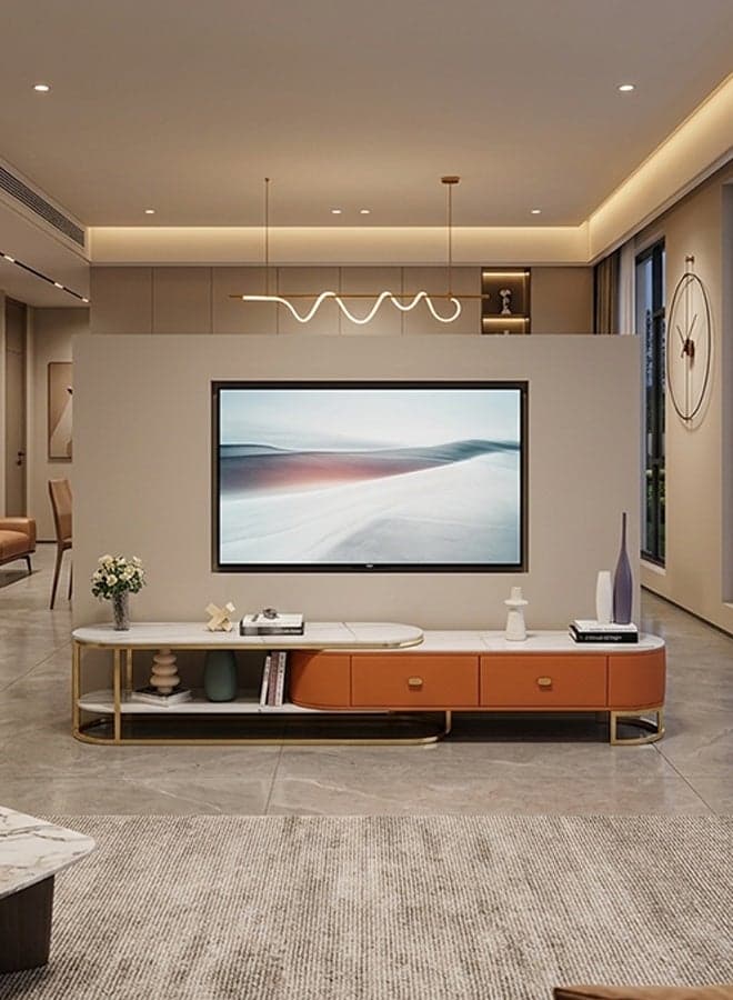Modern Living room New Walnut color Luxury TV cabinet With Four Drawers Combination light Luxury simple rock 260cm White Gold Orange
