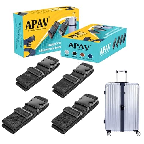 APAV Luggage Straps Belt Heavy Duty Adjustable with Buckle Clips for Suitcase | Trolleys and All Kind of Luggages | for Traveling Business/Leisure Trip (Pack of 4 (Black))