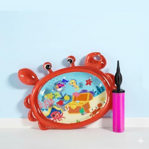 ZIVIK 112 × 87 CM Baby Inflatable Tummy Time Water Mat | Crab Shape Sensory Play Mat | Leak-Proof BPA-Free PVC | Warm & Cold Water Use | Includes Hand Pumpt (112 × 87 CM Water Play Mat with Air Pump)