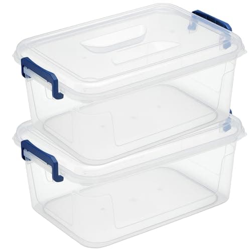 Tribello Plastic Storage Bins with Lids, Clear Stackable Storage Containers - 9.5 Qt - 2 Pack