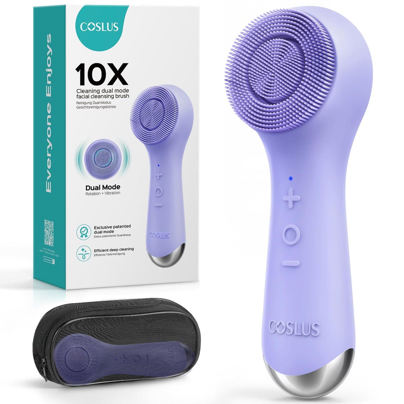 COSLUS Face Scrubber Facial Cleansing Brush 2 in 1 Spin and Vibration Patented Tech Silicone Electric Exfoliator Scrubber with Automatic Foaming Waterproof Face Cleanser Brush for Men and Women