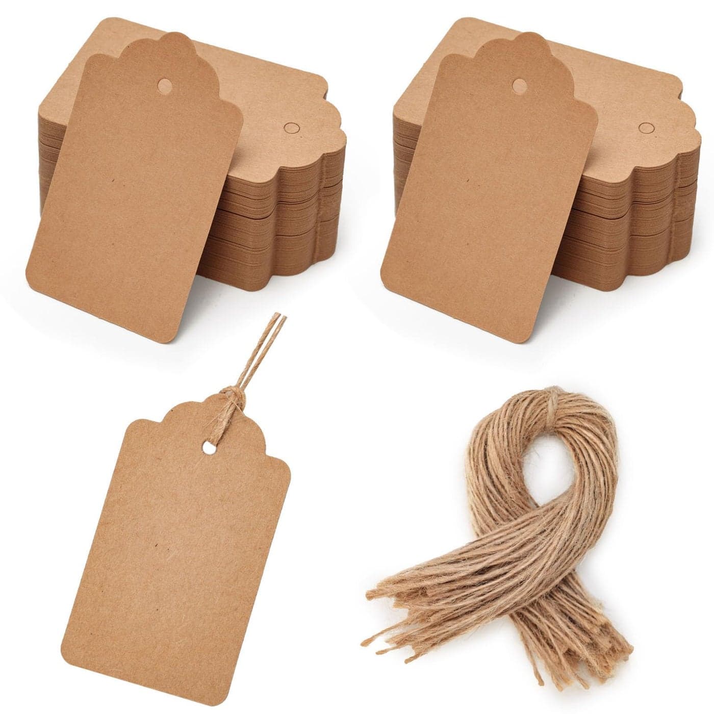 SallyFashion 200pcs Gift Tags with String Attached 17 x 28 inch Kraft Paper Hang Handmade Tags for Clothes Birthday Wedding Holiday DIY Crafts Brown Water Ripple
