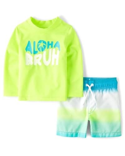 The Childrens PlaceBaby Boysand Toddler Long Sleeve Rashguard and Swim Trunk 2 Piece SetAloha Bruh2 Years