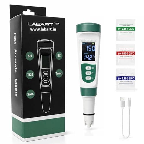 LABART 5-in-1 Digital pH Meter & TDS Tester with Voice Function | EC, Salinity & Temperature Monitor | Waterproof Rechargeable Device for Aquarium, Pool & Drinking Water