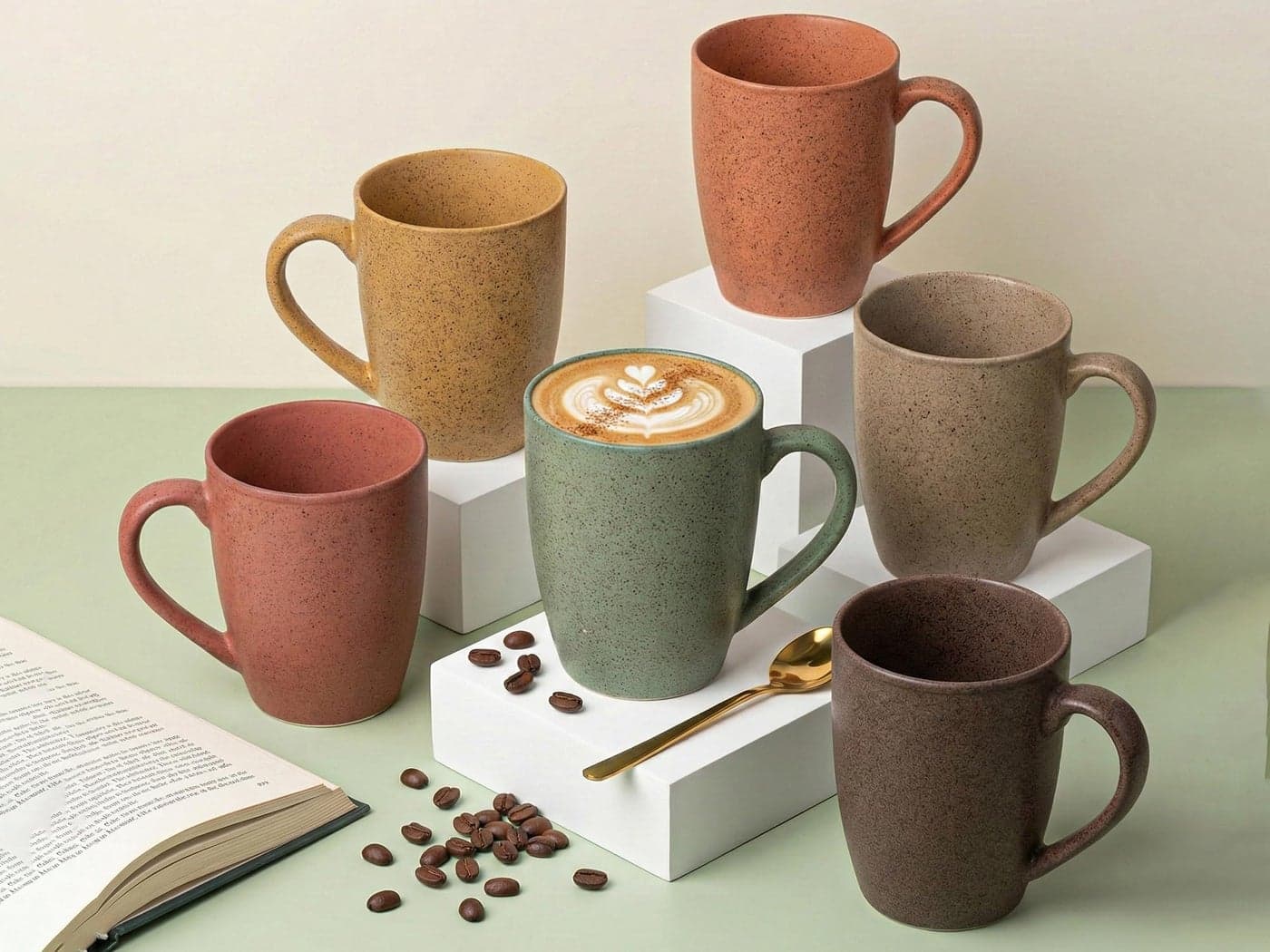 Bodhi House Handcrafted Ceramic Coffee Mug Set of 6 Pieces (300 Ml), Stoneware Tea Cup, Microwave Safe Medium Milk Mug, Matte Finish, Ideal for Daily use, Casual Gatherings and Gifting, Multicolor
