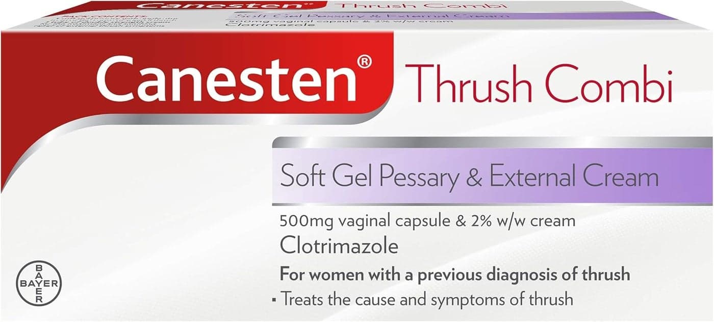 Canesten Thrush Combi Soft Gel Pessary External Cream for Thrush Treatment Clotrimazole TwoStep Complete Relief Thrush Treatment