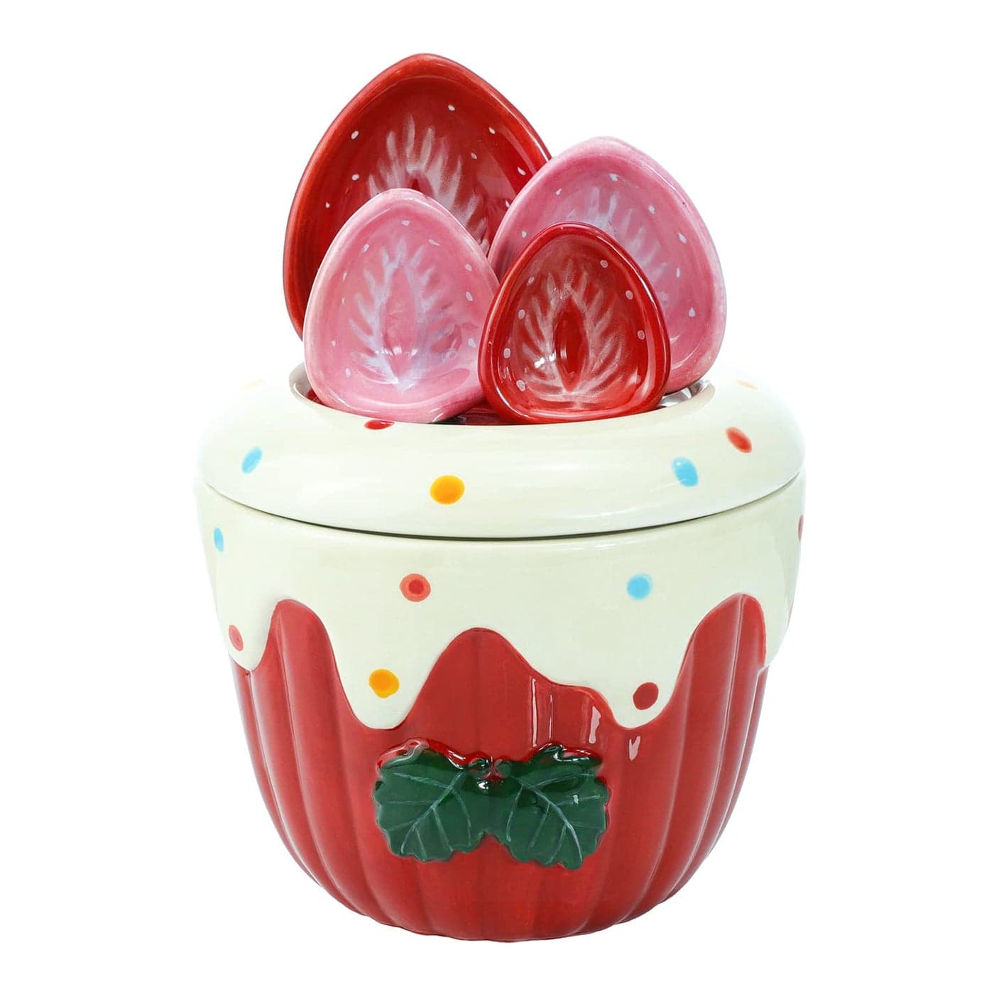 Sizikato 4pcs Porcelain Measuring Spoons with Base Strawberry Cream Cake Shape