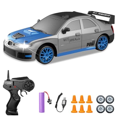 YUAN PLAN RC Drift Car 124 24GHz 4WD Remote Control Car High Speed Drift RC Cars with LED Lights Rechargeable Battery and Drifting Tires Racing Toy Cars for Kids Boys Girls AdultsGrey