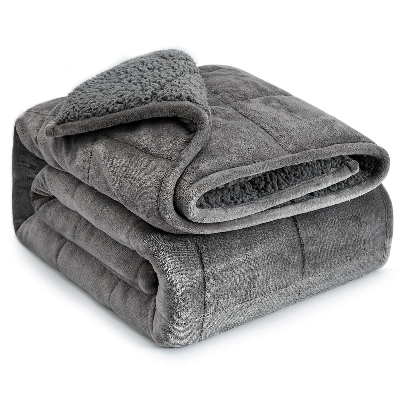 Lofus Sherpa Fleece Weighted Blanket 15 lbs Heavy Blanket with Soft Plush Flannel Reversible QueenSize Super Soft Extra Warm Cozy Fluffy Blanket 60 x 80 inches for Adult Bed Couch Grey