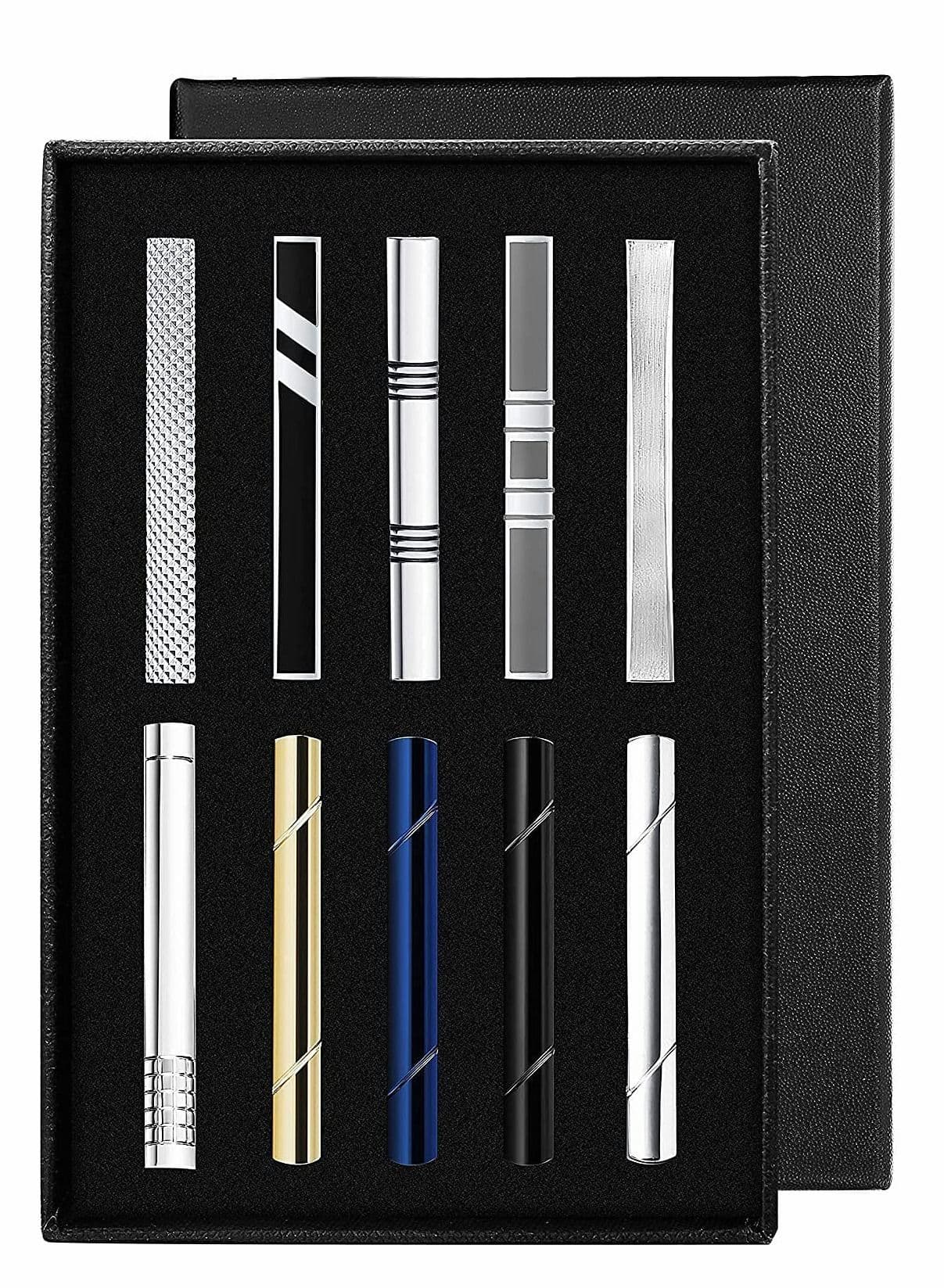 Tie Clips Set for Men Bar Clip Black Silver-Tone Gold Tone Wedding Business with Gift Box