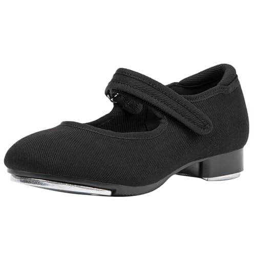 Linodes Canvas Upper Easy Strap Tap Shoe Dance Flats for Girls and Boys (Toddler/Little Kid/Big Kid)-Black-9M-Toddler