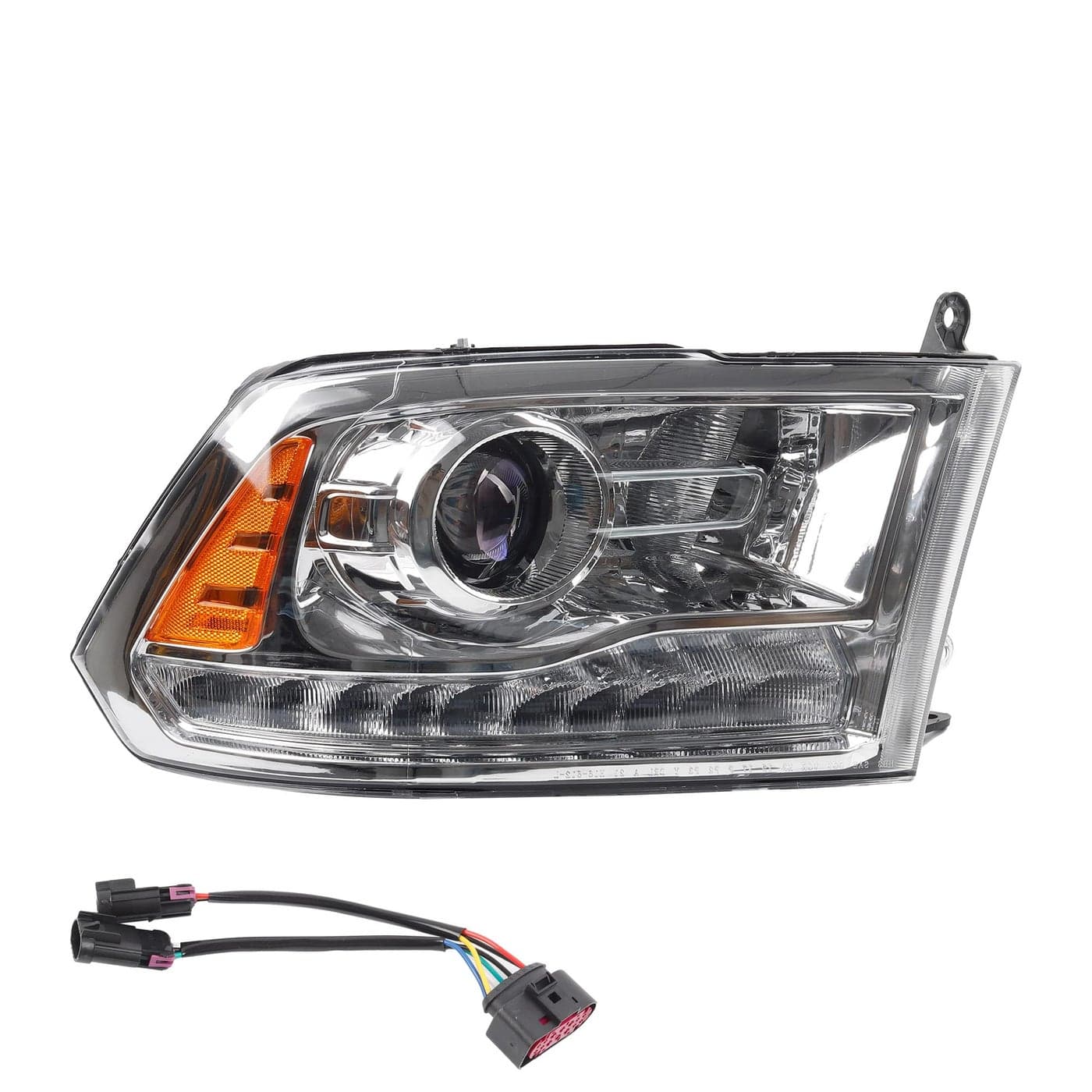 Dasbecan OE Projector Halogen Headlights wLED Signal DRL Compatible With Dodge Ram 1500 2500 3500 20132018 Right Passenger Side Headlamp assembly Chrome Trim wBulbs Replaces68324940AD CH250329