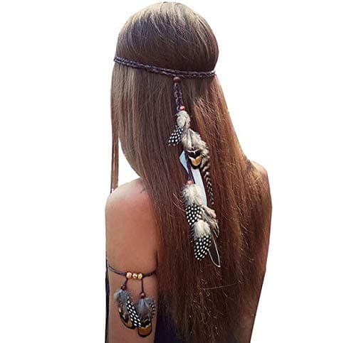 Numblartd Set of 2 Handmade Bohemian Hippie Fascinator Feather Headband Headdress and Armband - Gypsy Indian Feather Tassels Headwear Hairband Headpiece Hair Accessories