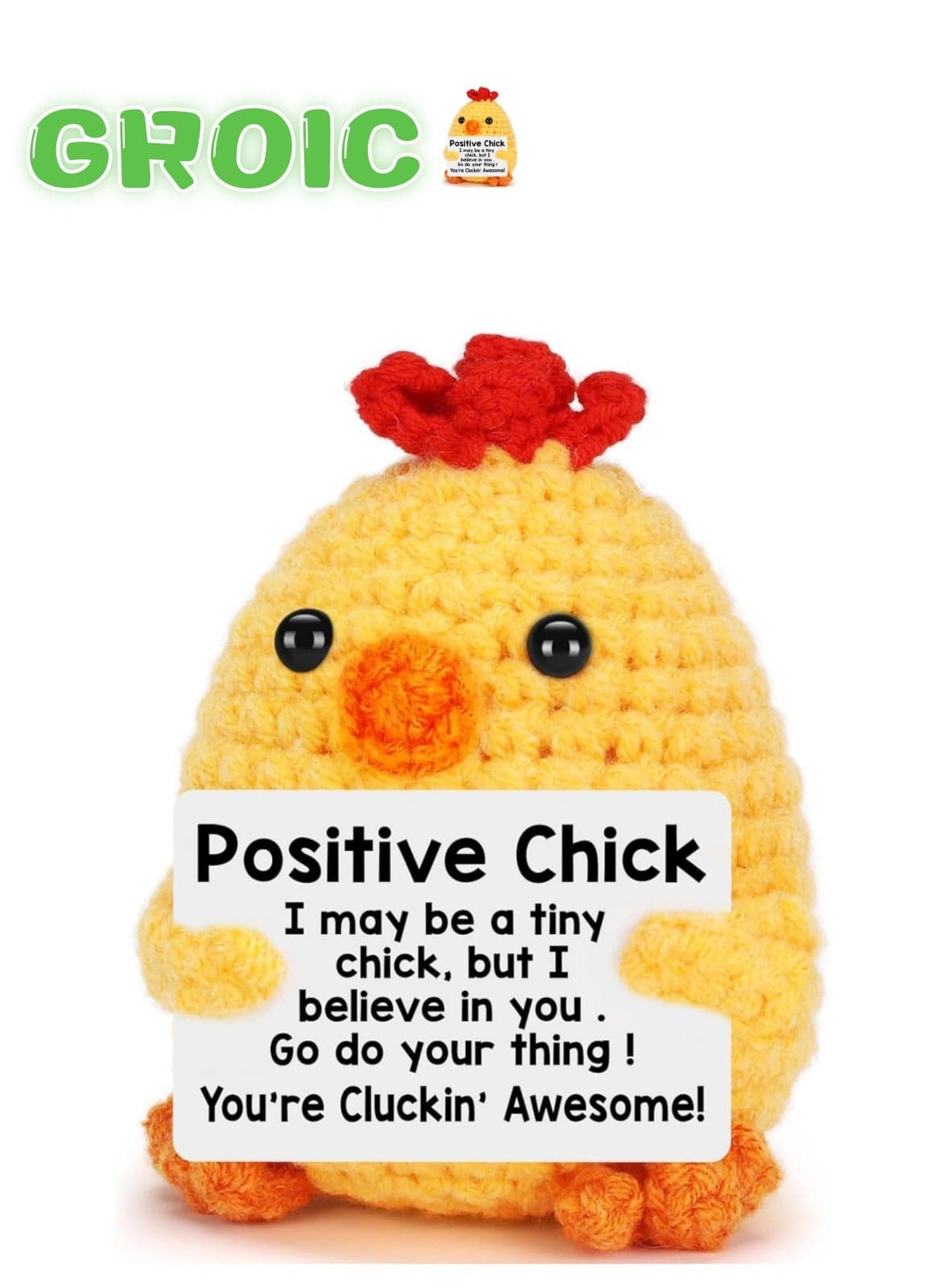 GROIC Positive Pocket Chicken Doll, Funny Emotional Support Knitted Chicken Toy with Positive Card, Woolen Crochet, Cheer Up Graduation Gift, Encouragement for Friends