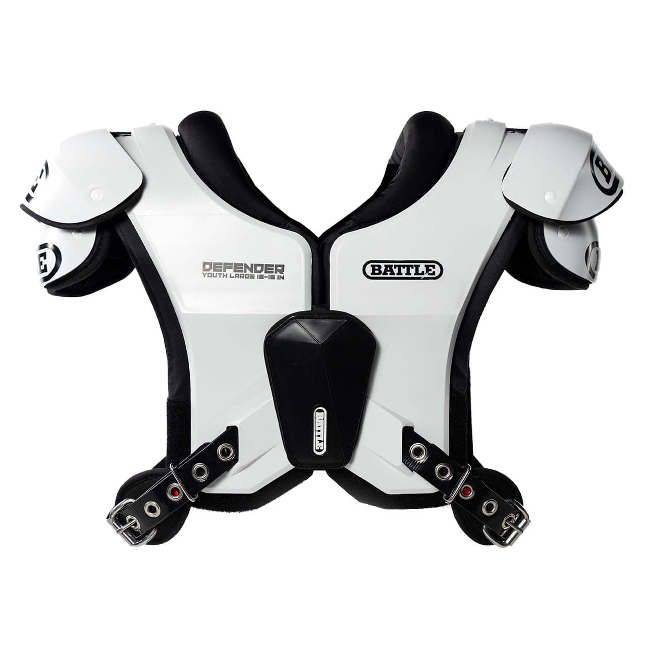 Battle Sports Defender Football Shoulder Pads The Lightest Most Protective in Its Class Aerospace Grade Materials Ventilated Design Removable Sternum Plate Foam Neck Roll
