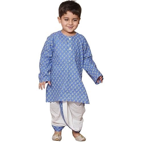 AJ DEZINES Kids Ethnic Wear Pure Cotton Multi Dhoti Kurta Set For Boys (Twister-1927-BLUE-0)