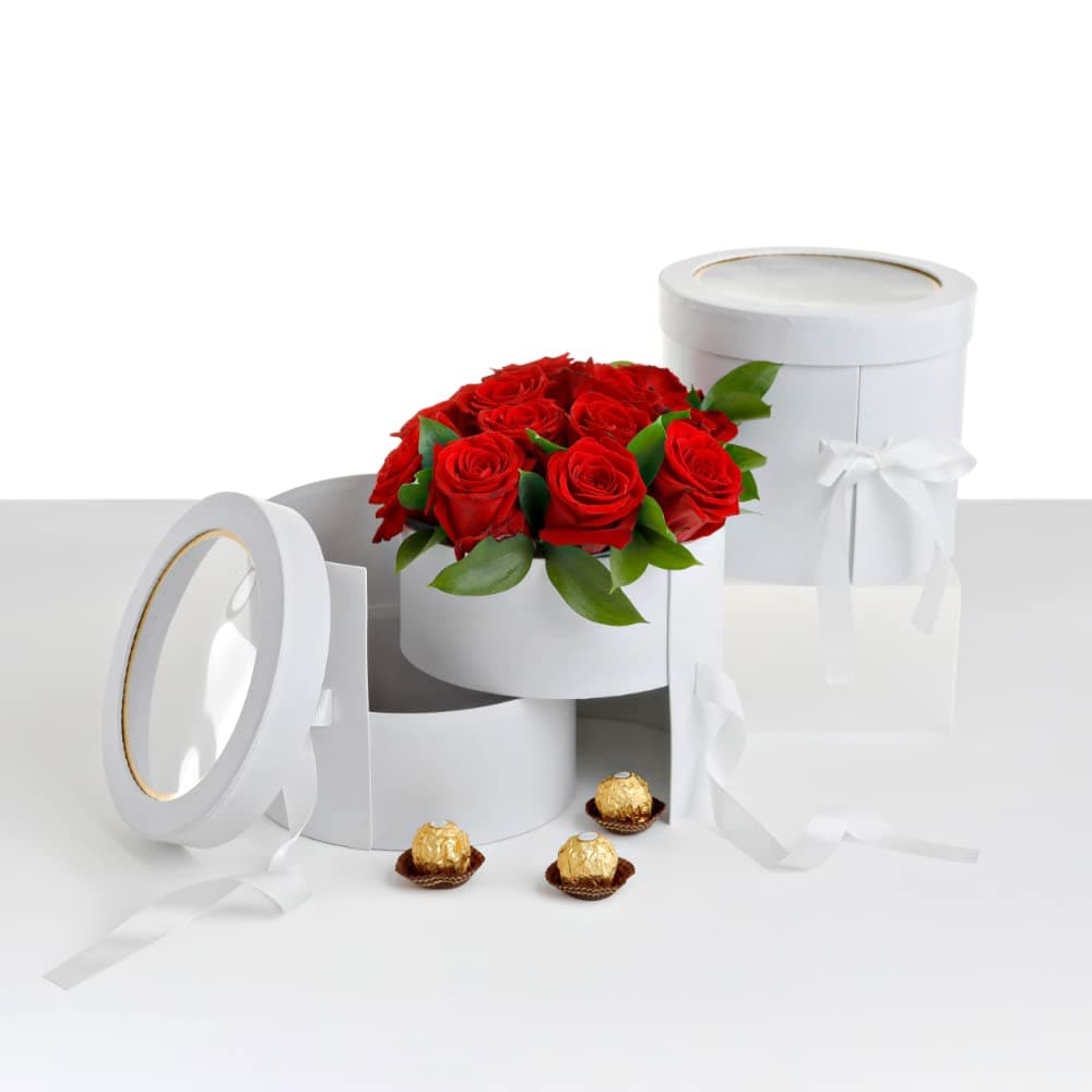 UNIKPACKAGING Premium Quality Round FlowerGift Box 2 TIER w Lid Size 78 dia x 7 inch for Luxury Arrangements White
