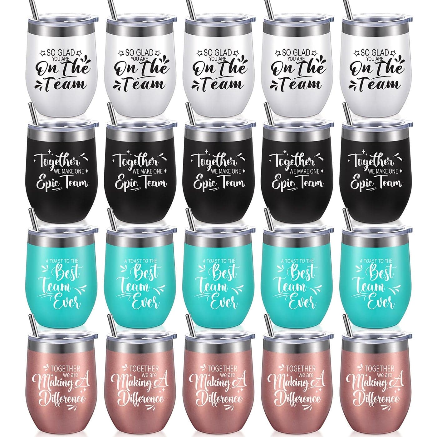 Employee Appreciation Gifts Wine Tumbler Team Gifts for Employee Thank You Gift for Coworker Women Men 12 oz Wine Tumbler Insulated Stainless Steel Tumbler with Lid and Straw Charming Style 20 Pcs