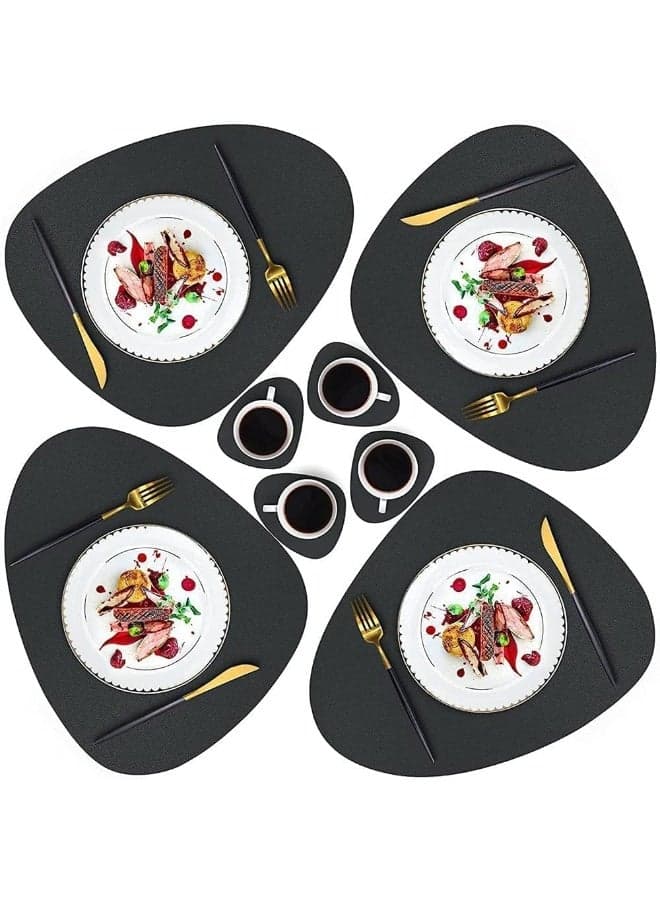 4 Pcs Leather Placemat And Coaster, Table Mat, Non Slip Placemat, Waterproof, Easy to Clean, for Kitchen, Dining Tables, Coffee Tables, Restaurants