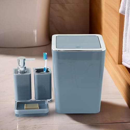 The Better Home Bathroom Accessory Sets | Soap Dispenser 296ml | Durable & Lightweight ABS | for Bathroom/Kitchen Sink Users | Tooth Brush Holder Soap Dish | Grey | Set of 4