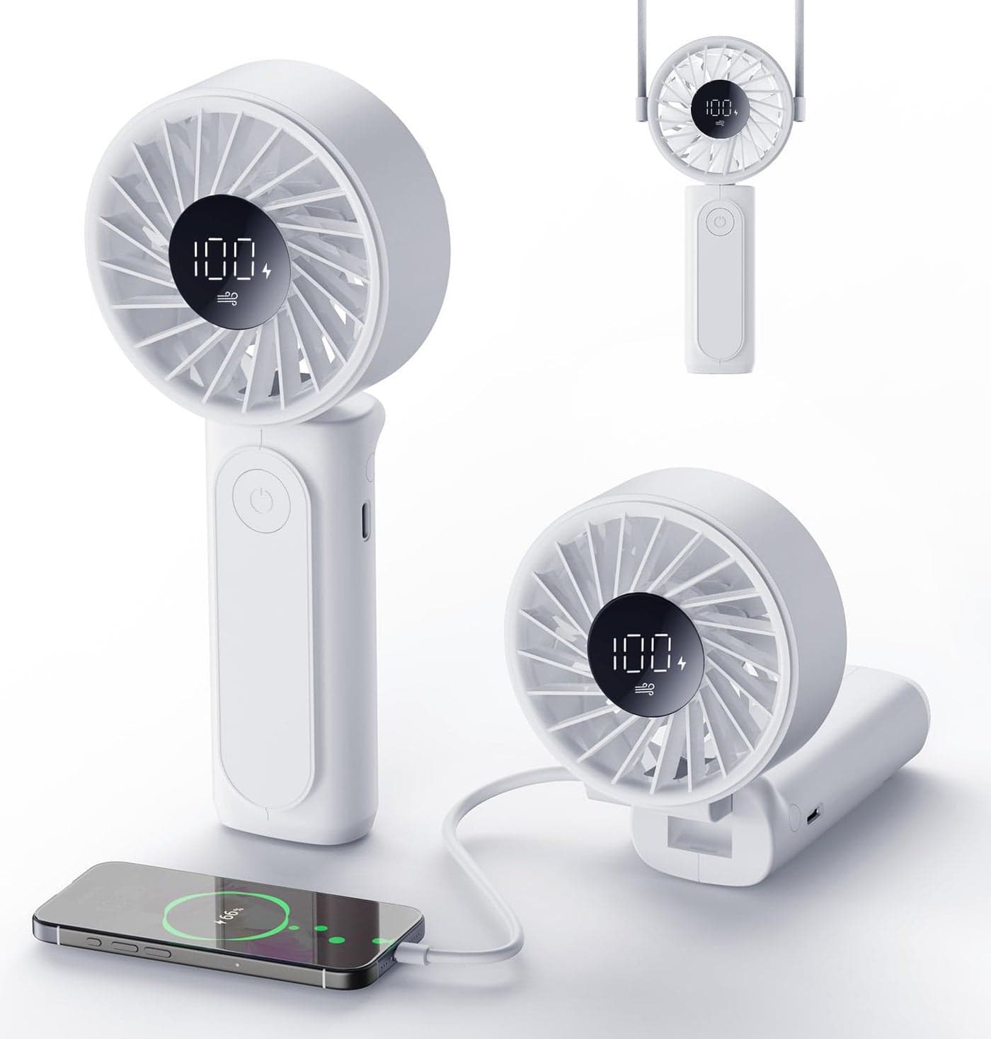 Peiyuu Handheld Portable Fan 4000mAh USB Rechargeable Personal Fan 180 Foldable Mini Desk Fan with 6 Wind Speed LCD Digital Display Lanyard as Neck Fan Ultra Quiet