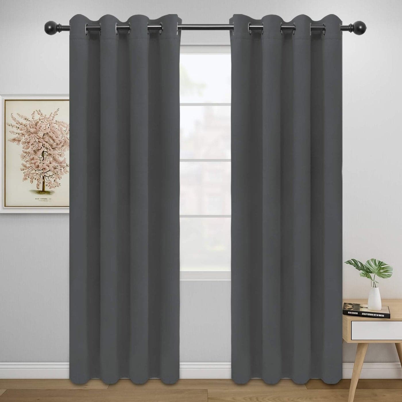 EasyGoing Blackout Curtains for Bedroom Solid Thermal Insulated Grommet and Noise Reduction Window Drapes Room Darkening Curtains for Living Room 2 Panels 52x84 inGray