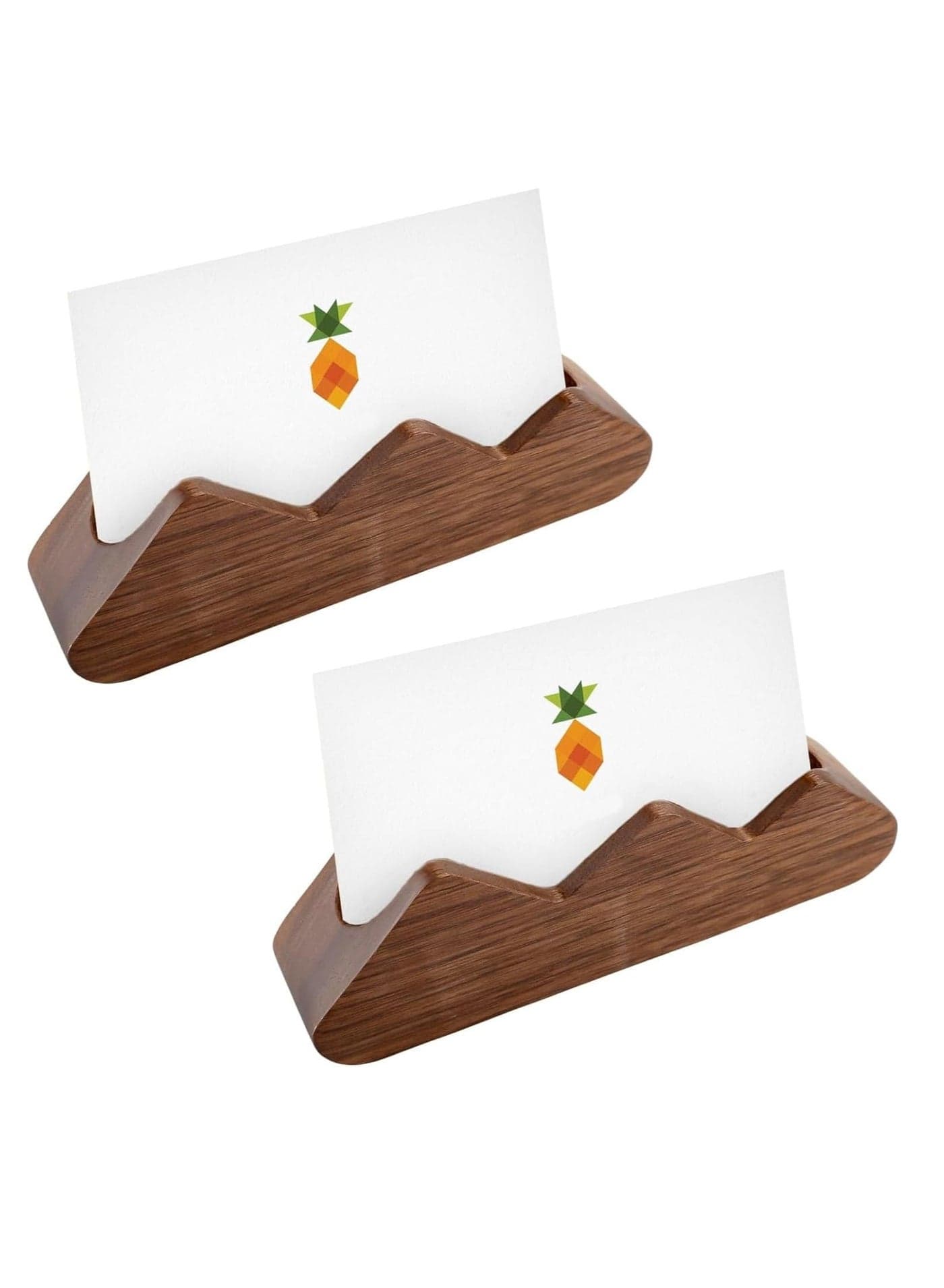 2 Pcs Wood Business Card Holder, Black Walnut Mountain Shape Wooden Display Business Card Stand, Table Business Card Holder Stand for Office Tabletop Wedding Dinner Home