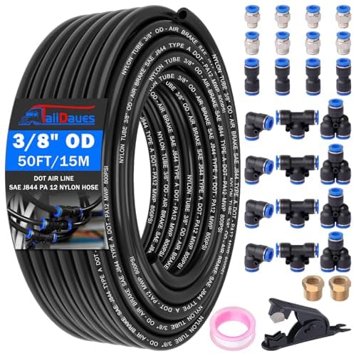 Air Line Tubing Kit 38 OD DOT Air Line 50 FT15 m SAE j844 PA Nylon Air Hose Tubing and Push to Connect Fittings for Air Brake System Or Fluid Transfer 29 Pcs Compressed Accessories Kit