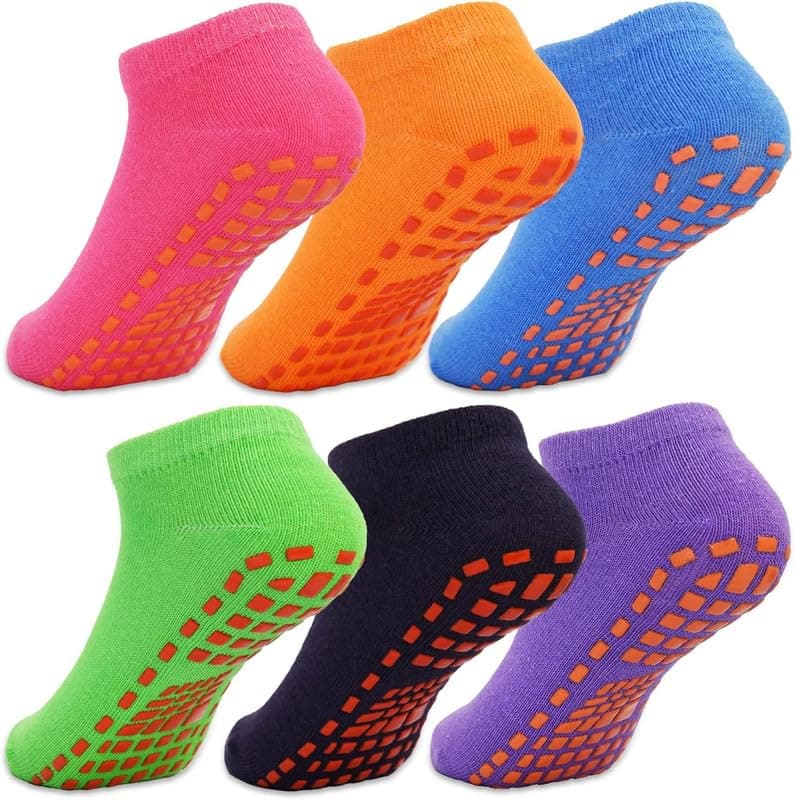 KETKAR Nylon 6 Pairs Non Slip Ankle Length Socks For Kids,Women,Men,Elderly, Slipper Socks With Grips For Hospital Yoga Pilates Indoor Sports, Multicolour
