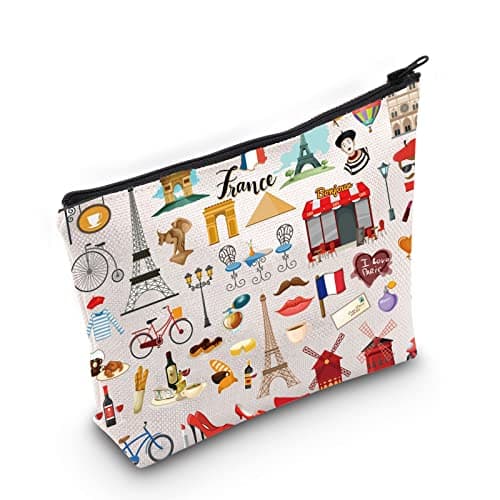 LEVLO France Travel Culture Gift French Theme Travel Pouch Bag Paris Landmarks Gift French Souvenir Gift France