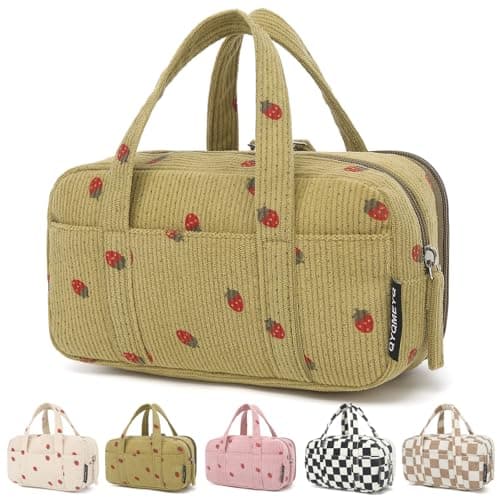 QYQMEYQ Large Pencil Case Pouch, Extra Big Pencil Bags with Zipper, Cute Corduroy Pencil Pouch with 5 Compartments, Pen Bag Wide Opening, Pencil Pouch Organizer, Pencil Box for Teen Girls Adults
