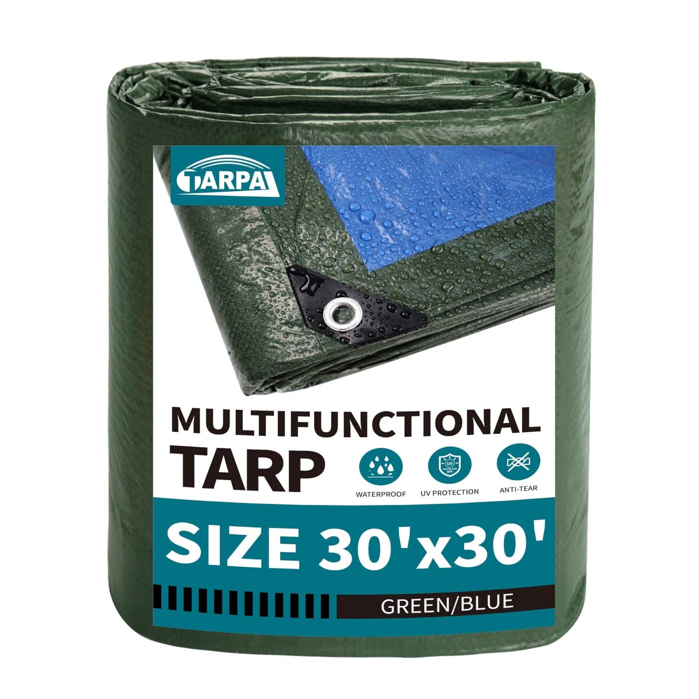 TARPAL 30x30 Feet Green Tarp Waterproof Multipurpose Protective Cover All Purpose Outdoor Poly Tarps Cover for Swimming Pool Roof WaterproofingBoat car Camping firewoodOutdoor Furnitureetc