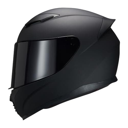 JQF Gear Full Face Helmet Black Motorcycle Motorbike Street Bike Racing Helmets for Adults WS-607 DOT Approved (with Black Visor, L)
