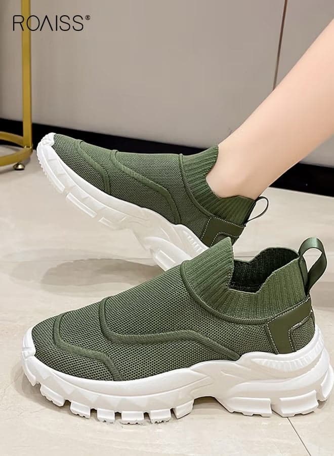 Women Stylish Slip on Shoes, Low Top Sneakers for Ladies, Lightweight Breathable Sports Shoes with Mesh Upper and Anti-slip Thick Soles, Suitable for Daily Wear and Outdoor Activities
