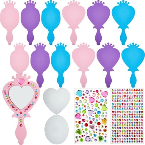 Liliful 12 Pack Princess Foam Mirror Kits Decorate Your Own Princess Mirrors Party Supplies Kids Unbreakable Toy Crafts for Girls Party Favors Birthday DIY Decorations (Pink, Purple, Blue,Cute)