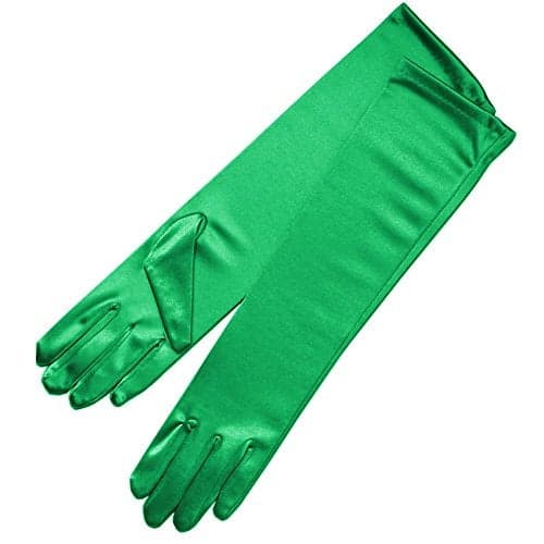 ZaZa Bridal 15.5" Long Shiny Stretch Satin Dress Gloves Below-The-Elbow Length 8BL-Kelly Green
