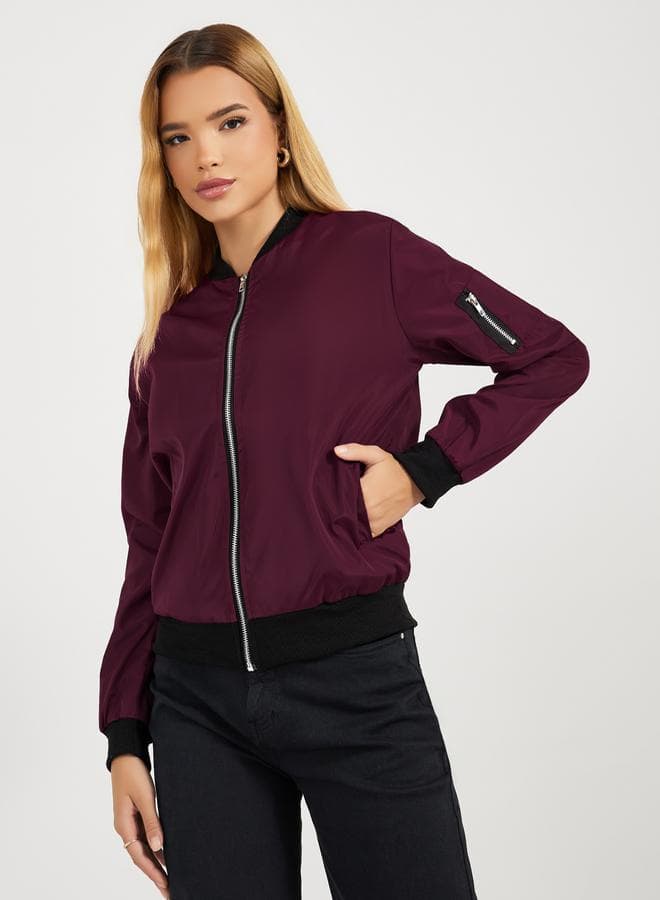 Regular Fit Regular Length Zip Up Bomber Jacket