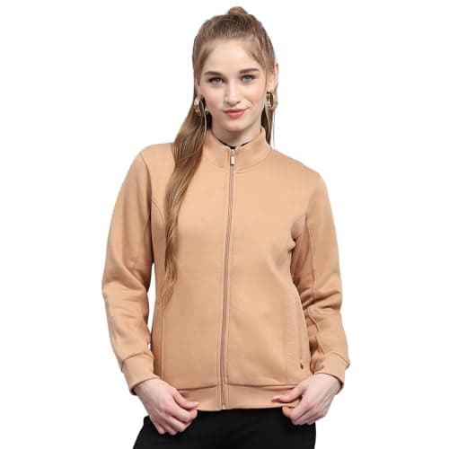 Monte Carlo Womens Solid Peach Mock Neck Full Sleeve Sweatshirt (22408602-2-38)