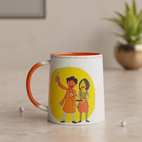 The Earth Store Sibling Selfie Printed Coffee Mug 350ML | Ceramic Tea Mug | Dishwasher & Microwave Safe | Perfect for Gifting Christmas | New Year | Birthday Gift for Brother/Sister/Friend Set of 1