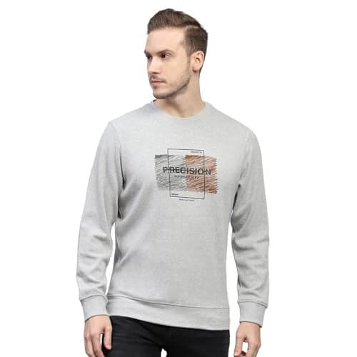 Monte Carlo Mens Printed Grey Round Neck Full Sleeve Sweatshirt (224066139-2-42)