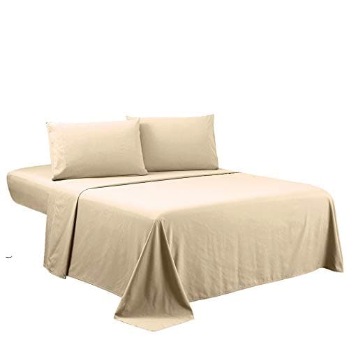 Sfoothome Light Beige Queen Sheets Set - Hotel Luxury 4-Piece Bed Set, Extra Deep Pocket, 1800 Series Bedding Set, Wrinkle & Fade Resistant, Sheet & Pillow Case Set (Queen, Beige)