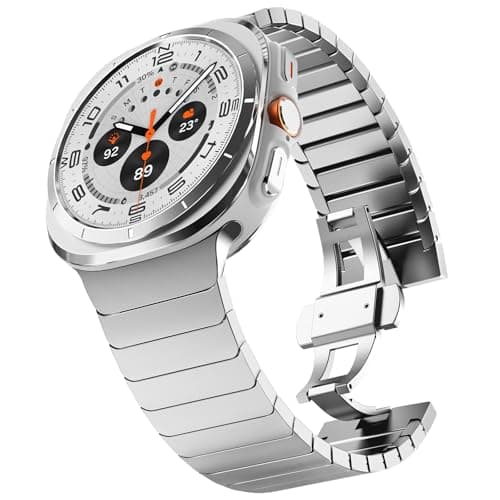 WINGLE Metal Band for Galaxy Watch Ultra Bands 47mm 20252024 Men 24mm Wide Rugged Stainless Steel Bracelet Classy Casual Business Samsung Galaxy Watch Ultra Band with Butterfly Folding Clasp Silver