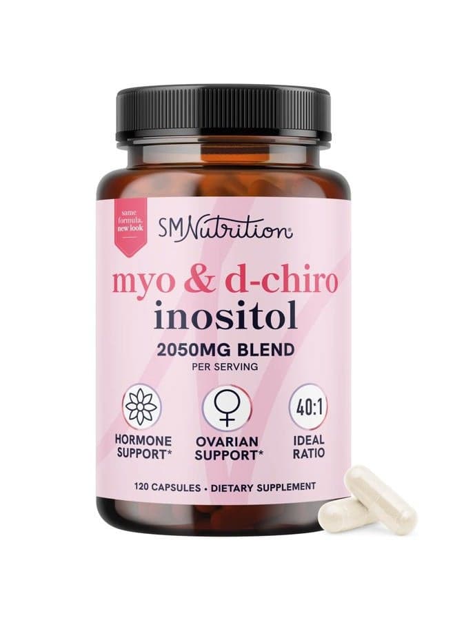 Myo-Inositol & D-Chiro Inositol for Hormone Balance for Women | Ovarian Health & Menstrual Cycle Support | Ideal 40:1 Ratio, Myoinositol 2000mg & D Chiro 50mg | Ovarian Support Vitamins | 120 Ct.