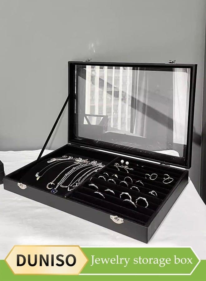 Velvet jewelry boxes for women girls,Transparent cover necklace ring storage box,Earrings jewelry box with lock used for storing necklaces and rings