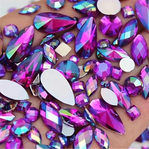 1000pcs AB Flatback Rhinestones Crystal Gems Acrylic Crafts Gemstone Jewels for DIY Cosplay Nail Art Crafting Pirate Halloween Embellishments Gems AccessoriesDark Purple AB