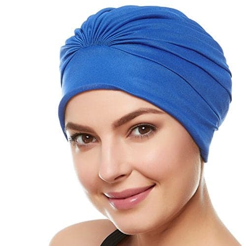 Beemo Swim Caps for Women Swimming Turban Polyester Latex Lined Pleated for Ladies - Royal Blue